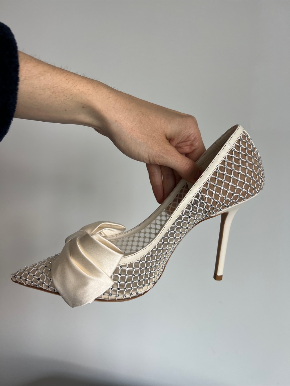 Jimmy Choo love 100 crystal embellished mesh satin bow pump pointed toe heel 38 - Picture 14 of 16